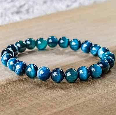 #ad Natural 8MM Blue Tiger#x27;s Eye Bead Healing Reiki Balance Men Women Bracelet Gifts