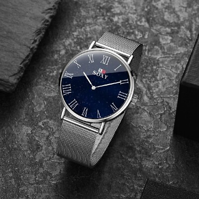 #ad Brand New luxury Soxy Mens steel Silver Quartz Wristwatch 