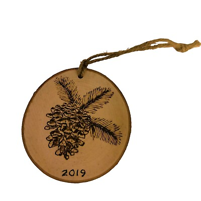 #ad DC Birchwood Pine Cone Ornament Christmas 2019 Handcrafted Woodburn