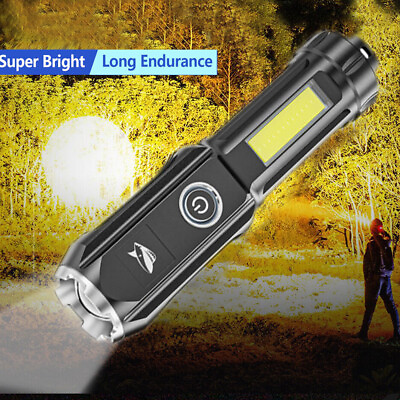 #ad USB Telescopic Dual Light Source Flashlight Focusing Adjustable Portable Light