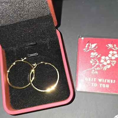 #ad Earrings gold hoop 30 mm solid boxed new