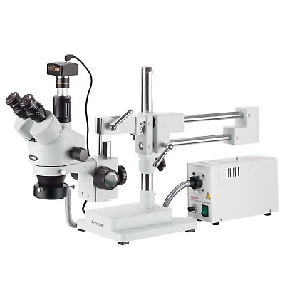 #ad 3.5X 180X Trinocular Fiber Optic Boom Stereo Microscope 5MP Camera