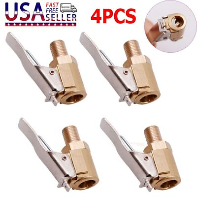 #ad 4 Pcs Air Chuck Open Flow Straight Lock On Nozzle with Clips for Tire Inflator