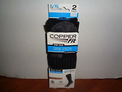 #ad Copper Fit Infused Sport Crew Socks 2 Pair Large L XL Black Size M 9 12 W 10 13