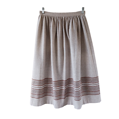 #ad Vintage 1980s 100% Wool Midi Skirt Womens Sz 8 A line Beige Neutral 30quot; Waist