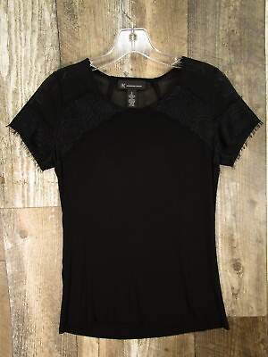 #ad INC International Concepts Shirt Womens Small Black Lace Accent Sheer Shoulder