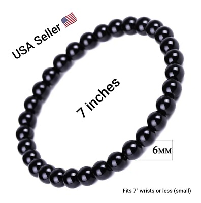 #ad Beaded Bracelet 6mm Natural Stone Beads Men#x27;s Gorgeous Semi Precious Black Onyx