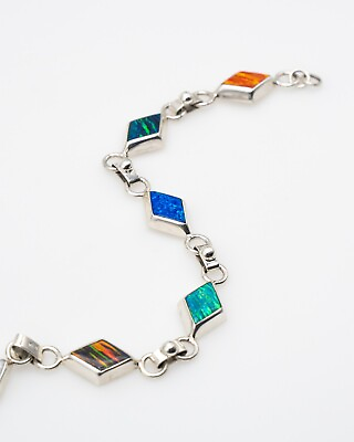 #ad Multicolor Fire Opal 950 Sterling Silver Chain Tennis Bracelet Designed Unisex 8