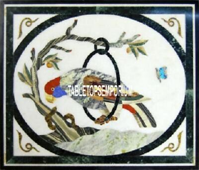 #ad 15#x27;#x27; Marble Side Table Top Multi Parrot Art Gemstone Marquetry Inlay Home Decor $428.01
