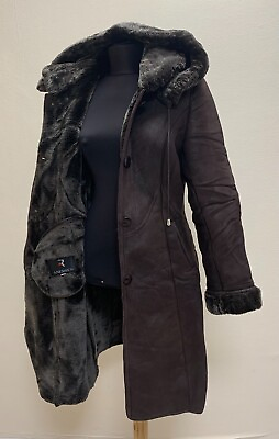 #ad ANERSEN Women suede Leather Coat Brown Sheepskin Shearling SIZE 4XL EUR52 USA20