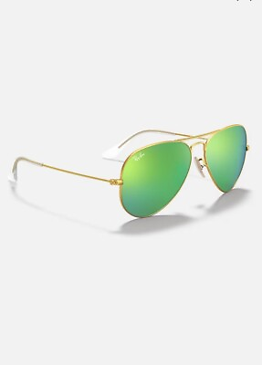 #ad Ray Ban 3025 112 19 Aviator Flash Lenses Green Mirror With Matte Gold Frame