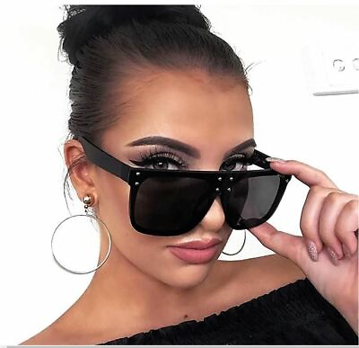 #ad Women Sunglasses Oversized Flat Black Lens Square Luxury Vintage Fashion Style
