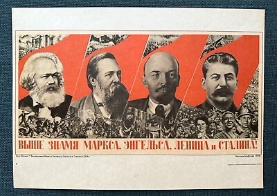 #ad 1956 Stalin Marx Engels Lenin Original Poster Russian Soviet 30x40 Very Rare