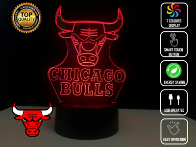 #ad 3D LED illusion Chicago Bulls Jordan Ball USB 7Color Night Light Lamp Bedroom