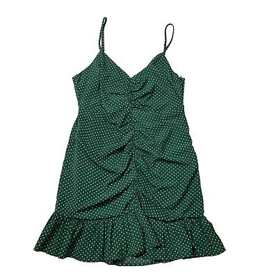 #ad Urban Outfitters Mar Green White Polka Dot Cinched Mini Dress Size Large