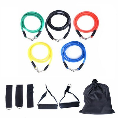 #ad 11 PCS Resistance Exercise Band Set Yoga Pilates Abs Fitness Tube Workout Bands $9.99