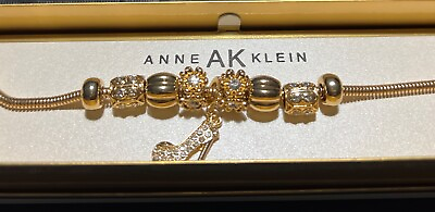 #ad Anne AK Klein Gold Tone Spacer Beads Pave High Heel Snake Rope Bracelet $24.00