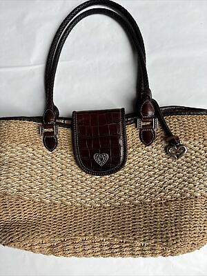 #ad Vintage Brighton double handle woven With leather Embossed Trimhandbag Bag Charm