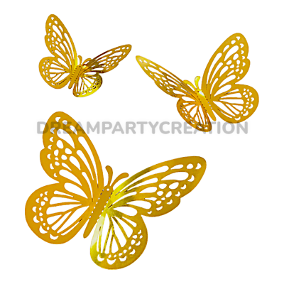 #ad Pack of 12 GOLD METALLIC FOIL 3D Assorted sizes Monarch butterfly