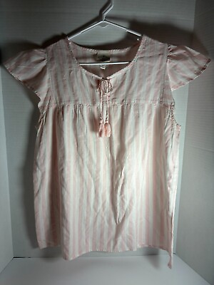 #ad Womens St.Johns Bay Pink and White Summer Blouse Size L Beach Vacation Light