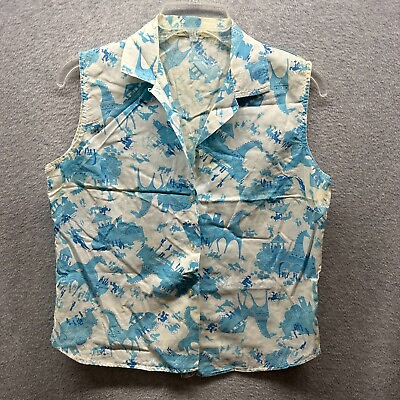 #ad Vintage Ship n#x27; Shore Shirt Womens 38 White Blue All Over Print 70s Giraffe