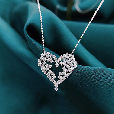 #ad Women Heart Shape 925 Silver Filled Necklace Pendant Cute Cubic Zircon Jewelry