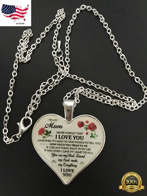 #ad To My Mom I Love You Husband Heart Rose Necklace Lab Created Silver Plated