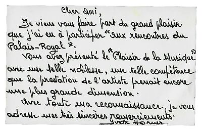 #ad RARE “Tour de France” Yvette Horner Hand Written Letter on 3X5 Calling Card