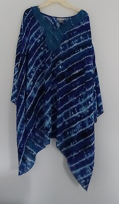#ad Catherines Blue Striped Watercolor Pattern Blouse Women#x27;s Size 4X 30 32