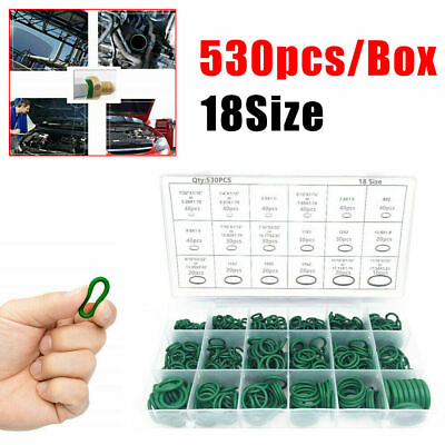 #ad 530Pcs Green Rubber O Ring Washer Seal Assortment Set Kit Gasket HNBR A C System