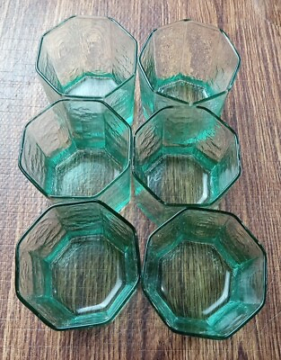 #ad Vintage Libbey Diamonique Green Whiskey Tumbler Juice Glass Set Of 6