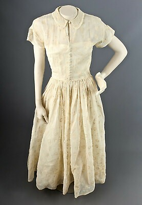 #ad VTG Women#x27;s 40s Cream Formal Gown Sz XS 1940s A Line Dress