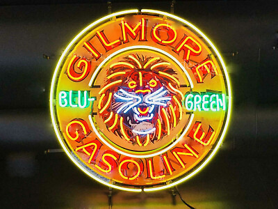 #ad Gilmore Gasoline Blu Green Neon Light Sign Lamp With HD Vivid Printing 24x24