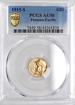 #ad 1915 S Gold Commemorative $1 Panama Pacific Exposition PCGS AU58🎖️ PQ $850.00