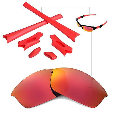 #ad WL Fire Red Replacement Lenses And Rubber Kit For Oakley Flak Jacket