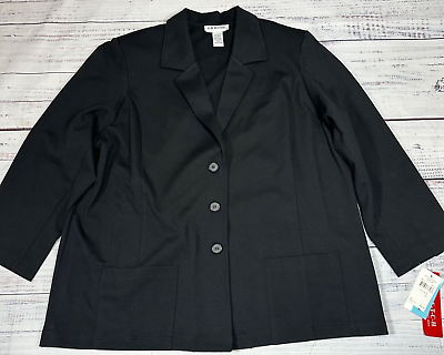 #ad C.D. Daniels Womens Blazer Jacket Plus Sz 2X Black Stretch Button Front amp; Cuffs