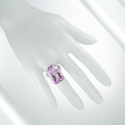 #ad Transparent Pink Purple Cushion Cut 33.63CT Kunzite amp; White CZ Solitaire Ring