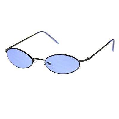 #ad Unisex Small Sunglasses Oval Curved Gunmetal Frame Color Lens UV 400