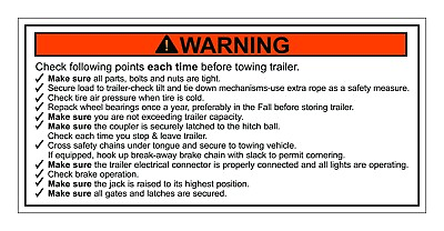 #ad Trailer Towing Checklist Warning Decal Sticker Label Safety FREE Shipping