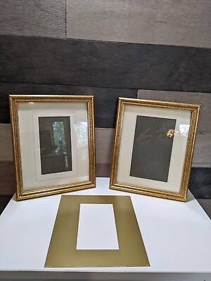 #ad NEW VTG Lot Of TWO Gold Photo Frames Photo Size 8quot;X10quot; amp; TWO Different Mats