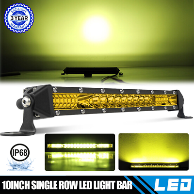 #ad 10in slim LED Light Bar Combo Single Row Work Driving Lights SUV Amber Fog Light