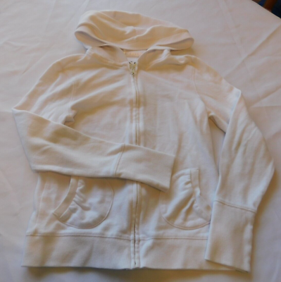 #ad Justice Girl#x27;s Youth Long Sleeve Zip Up Hoodie Jacket Size 12 White GUC