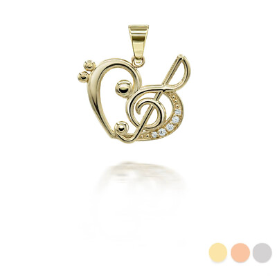 #ad Gold Music Heart Treble Clef Pendant Necklace Available in Yellow Rose White