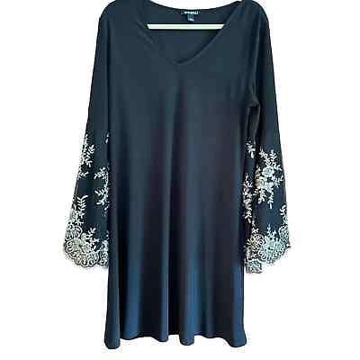 #ad STUNNING black cocktail dress with embroidered and sequined sleeves