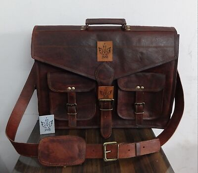 #ad Leather bag briefcase shoulder bag teacher bag school bag 18X13X5