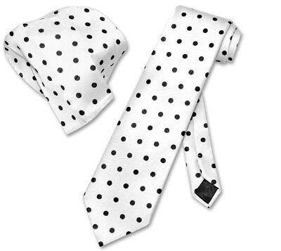 #ad Vesuvio Napoli WHITE with BLACK Polka Dots NeckTie Handkerchief Matching Tie Set