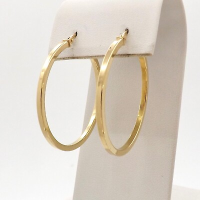 #ad 14k Gold Round Hoop Earrings Square Edge Tubular Italy 2mm