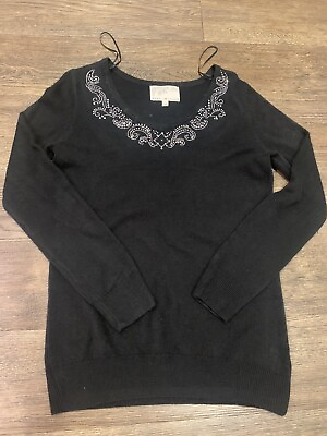 #ad Debbie Morgan Women#x27;s Size Small Black V Neck Rhinestone Sweater