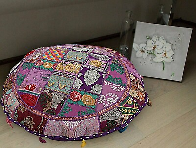 #ad Handmade Round Pillow Cushion Cover 18quot; Home Decor Patchwork Vintage Embroidery