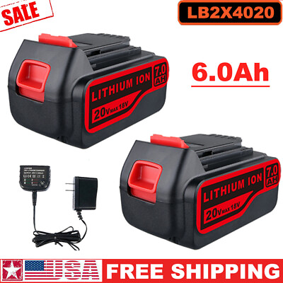 #ad 2 Pack 20V Battery 6.0Ah for BlackDecker 20V Max Lithium Battery LBXR20 LB20 US